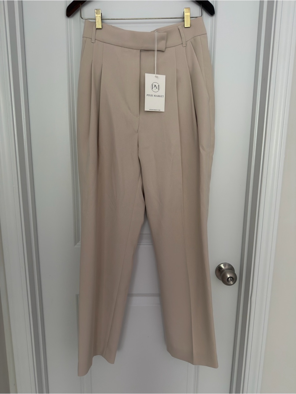 NWT Pixie Market Beige High-Waist Tailored Trousers